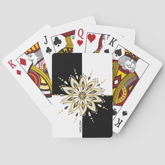 Jeu De Cartes Cercle noir et blanc or Mandala (dos)