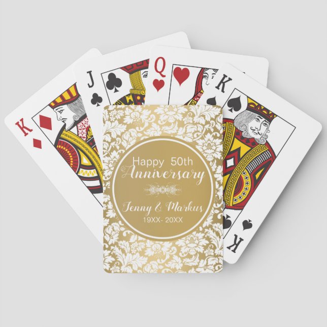 Jeu De Cartes Cercle Or Et Damas Blanc - Anniversaire (dos)