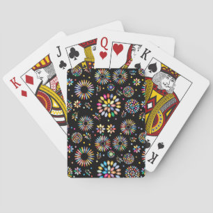 Jeu De Cartes Cercles de fleurs colorés vifs sur fond noir