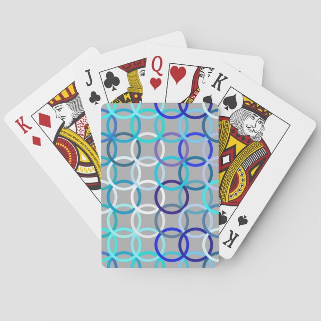 Jeu De Cartes Cercles Modernes de milieu de siècle, gris, bleu e (dos)
