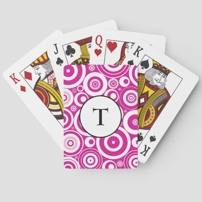 Jeu De Cartes Cercles rétro concentrés rose et blanc moyen (dos)