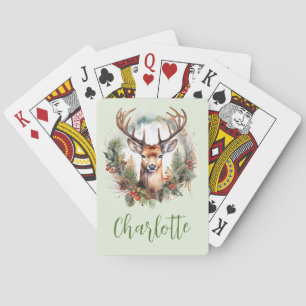 Jeu De Cartes Cerf brun avec bois Noël rustique
