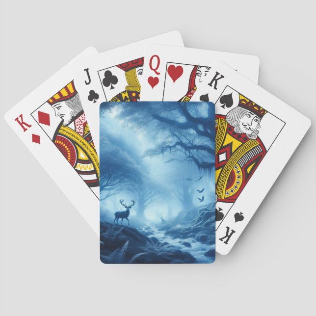 Jeu De Cartes Cerf dans la forêt noire de la brume bleue (dos)