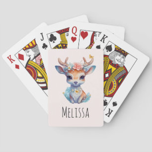 Jeu De Cartes Cerf de Bébé mignon avec Antlers et Fleurs