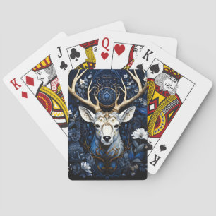 Jeu De Cartes Cerf gothique floral céleste de minuit