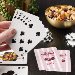 Jeu De Cartes Cerises à ruban rose monogramme esthétique coquett