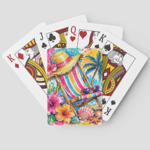 JEU DE CARTES CHAISES DE PLAGE ET FLEURS D'ÉTÉ AUX COULEURS VIVE