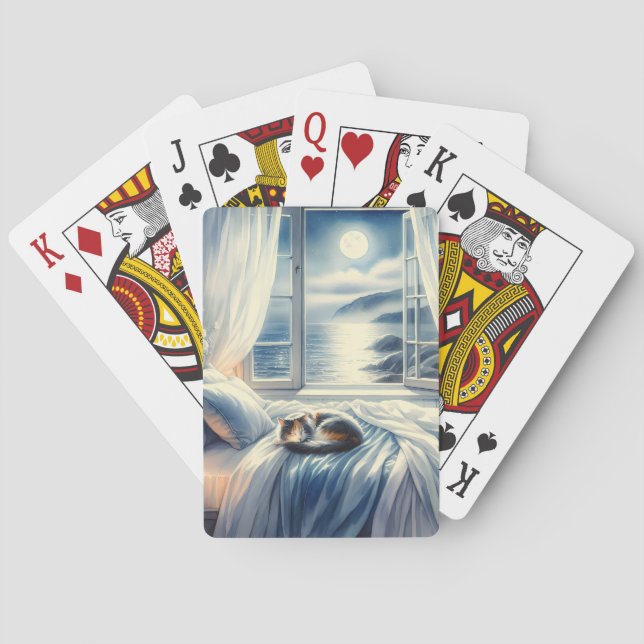 Jeu De Cartes Chambre côtière au clair de lune avec chat endormi (dos)