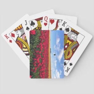 Jeu De Cartes Champ de tulipes rouges et jaunes avec montgolfièr