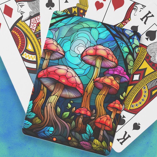 Jeu De Cartes Champignons en verre coloré Toadstool Fantastique  (Stained glass mushrooms playing cards)