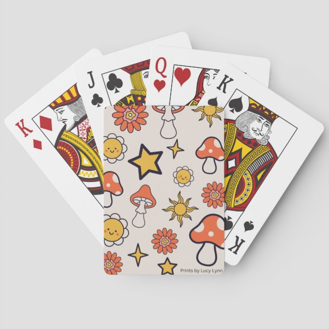 Jeu De Cartes Champignons, Fleurs Et Étoiles Tan Playing Cards (dos)