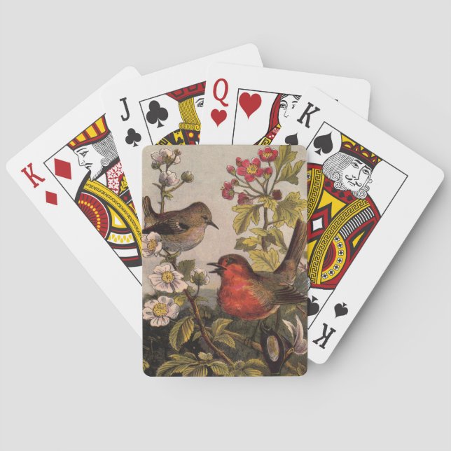 Jeu De Cartes Chant d'oiseaux du printemps vintage botanique flo (dos)