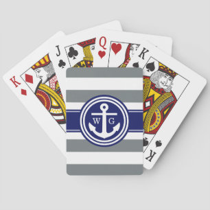 Jeu De Cartes Charbon Prépa Rayé Ancre Monogramme Bleu Marine