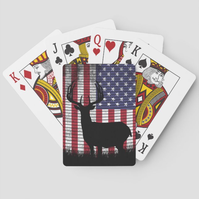 Jeu De Cartes Chasse au Drapeau Américain Silhouette de Cerf (dos)