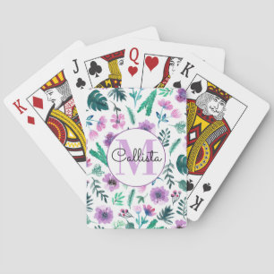 Jeu De Cartes Chasseur de violet Aquarelle tropicale Fleurs Mono