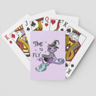 Jeu De Cartes Chat à sorcière volante mignonne Temps de vol