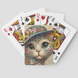 Jeu De Cartes Chat Abstrait à chaton en fleurs avec Casquette