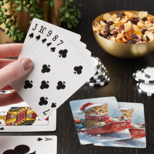 Jeu De Cartes Chat Abyssin en traîneau Laissez neige Noël