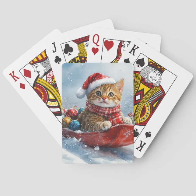 Jeu De Cartes Chat abyssinien en sledge laissez-le neiger Noël (dos)