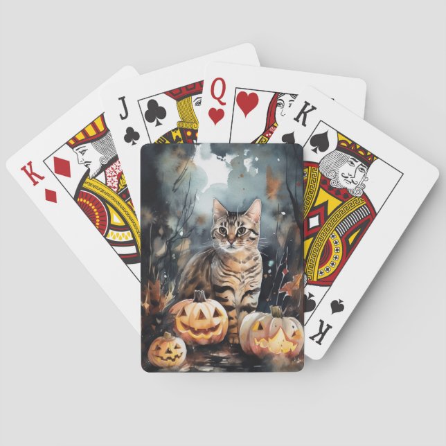 Jeu De Cartes Chat Bengal Halloween Avec Citrouilles Effrayant (dos)