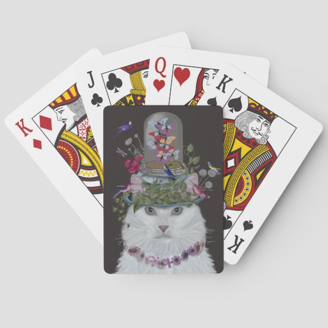 Jeu De Cartes Chat blanc avec cloche à papillon (dos)