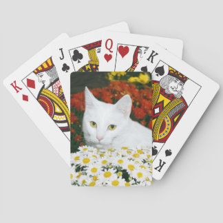 Jeu De Cartes Chat blanc dans les fleurs d'automne