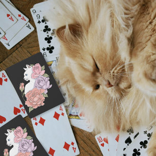 Jeu De Cartes Chat Blanc Pastel Floral Botanique Romantique Noir