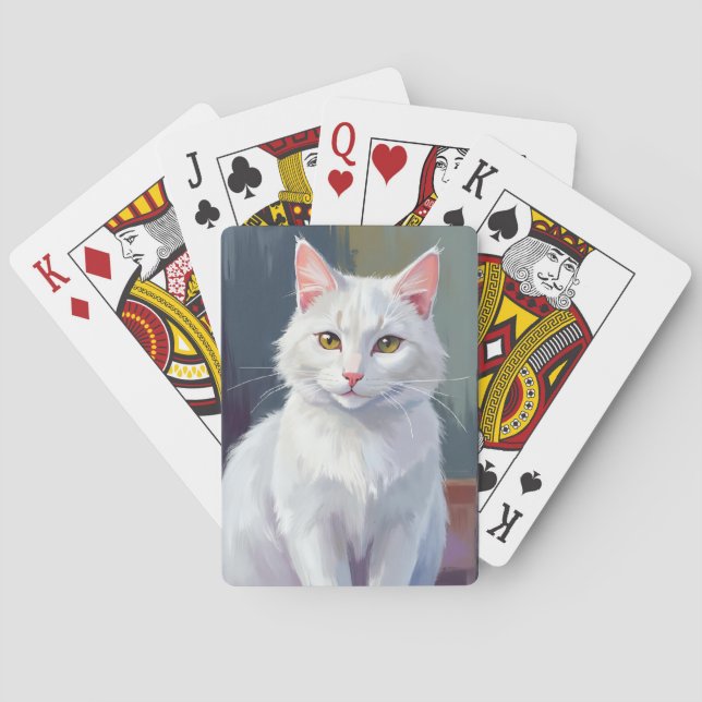 Jeu De Cartes Chat Blanc | Peinture d'Animal de Compagnie Chat à (dos)