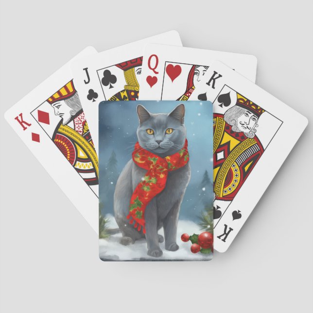 Jeu De Cartes Chat bleu russe à Noël de neige (dos)