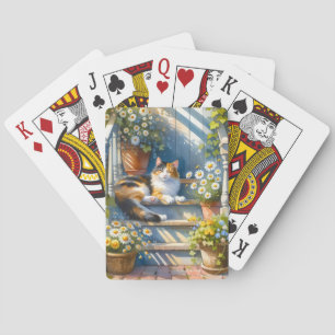 Jeu De Cartes Chat calicot sur la véranda florale Cottagecore