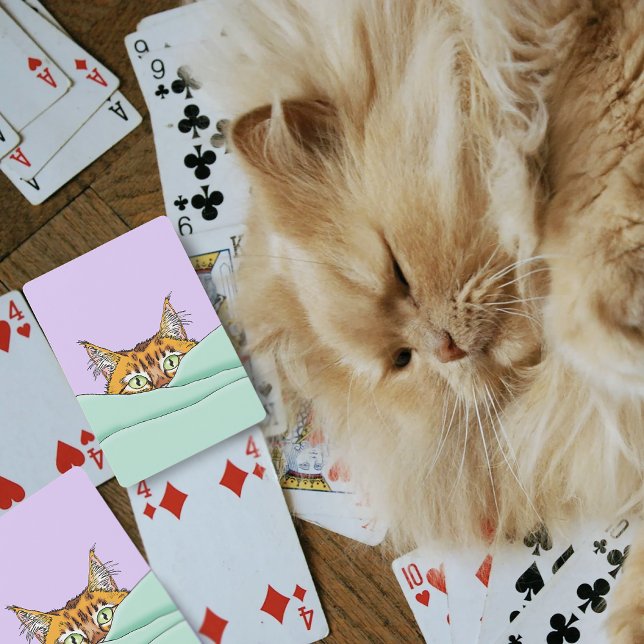 Jeu De Cartes Chat curieux roux Peekaboo Drôle Lavande Vert (Créateur téléchargé)