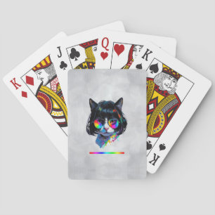 Jeu De Cartes Chat dans une perruque + Lunettes de soleil (Peint