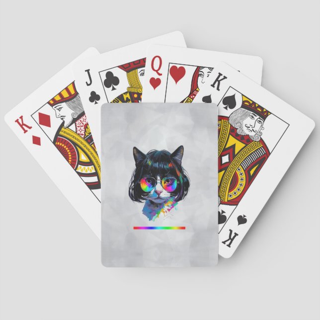Jeu De Cartes Chat dans une perruque + Lunettes de soleil (Peint (dos)