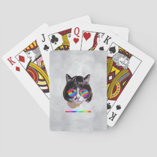 Jeu De Cartes Chat dans une perruque + Lunettes de soleil (Peint