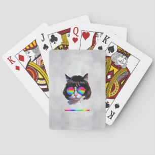 Jeu De Cartes Chat dans une perruque + Lunettes de soleil (Peint