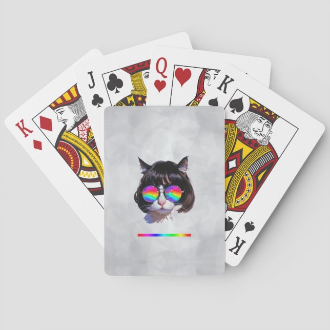 Jeu De Cartes Chat dans une perruque + Lunettes de soleil (Peint (dos)