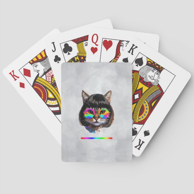 Jeu De Cartes Chat dans une perruque + Lunettes de soleil (Peint (dos)