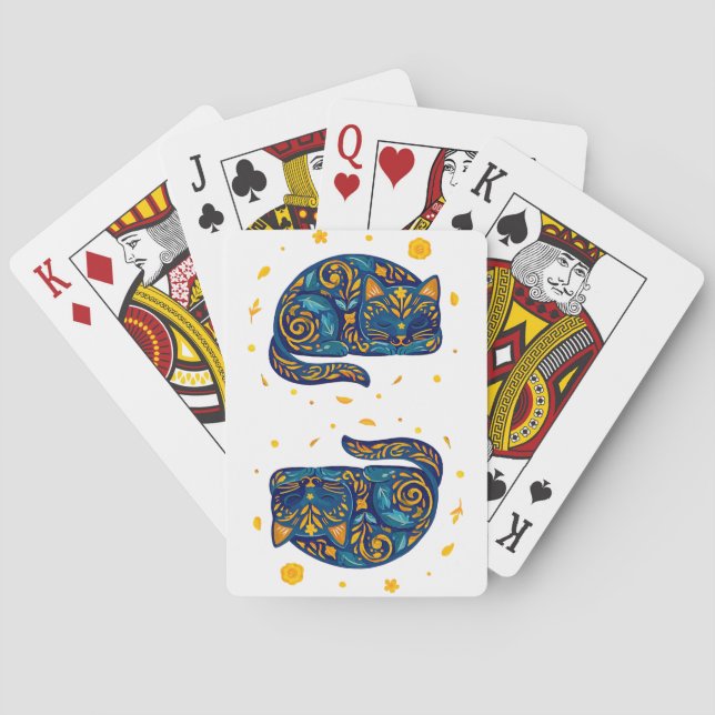 Jeu De Cartes Chat d'art populaire en bleu (dos)