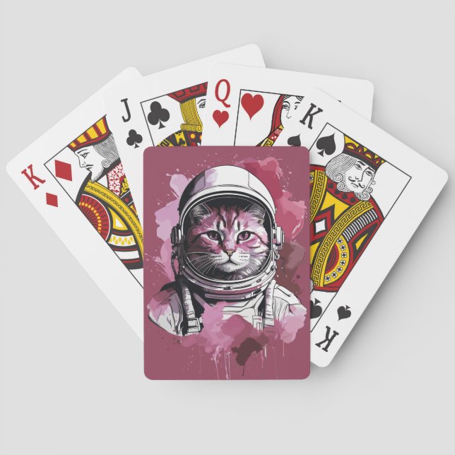 Jeu De Cartes Chat d'astronaute de couleur rouge (dos)