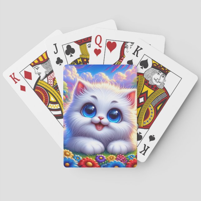 Jeu De Cartes Chat de dessin animé aux yeux bleus (dos)