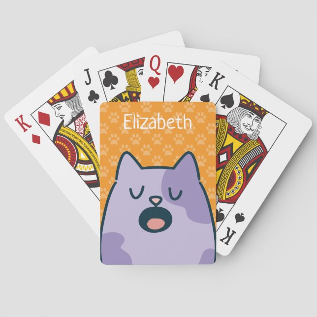 Jeu De Cartes Chat de dessin animé violet drôle, Option de nom s (dos)