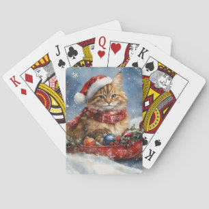 Jeu De Cartes Chat de Maine Coon en sledge Laisser neiger Noël