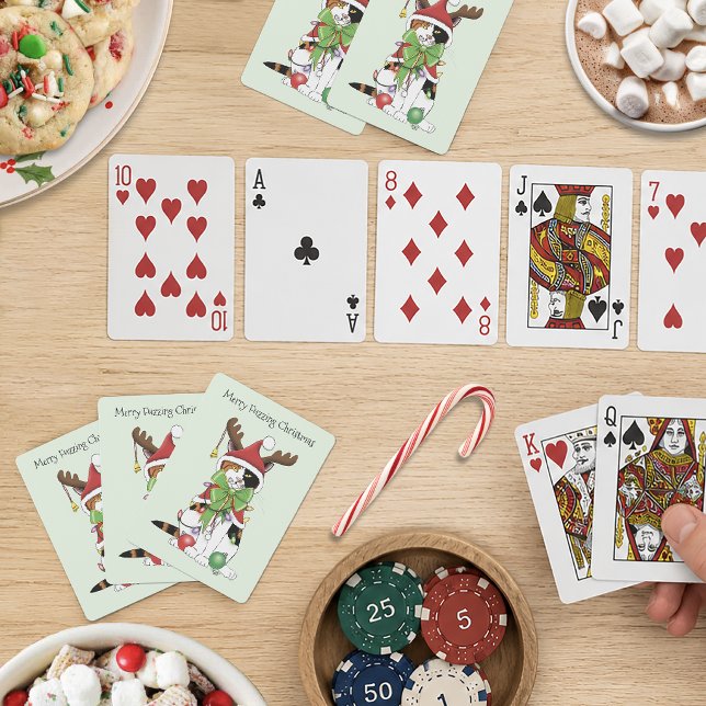 Jeu De Cartes Chat de Noël calicot vert festif et drôle (Créateur téléchargé)