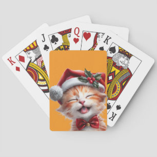 Jeu De Cartes Chat de Noël mignon avec chapeau de Père Noël et C