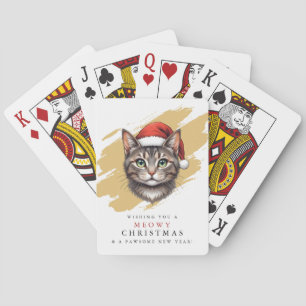 Jeu De Cartes Chat de Noël mignon moderne avec chapeau de Père N