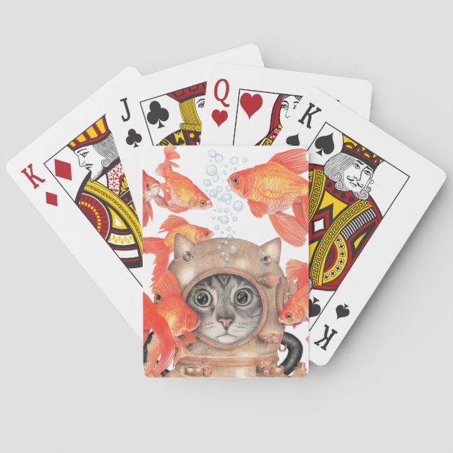 Jeu De Cartes Chat de scaphandre parmi les poissons (dos)