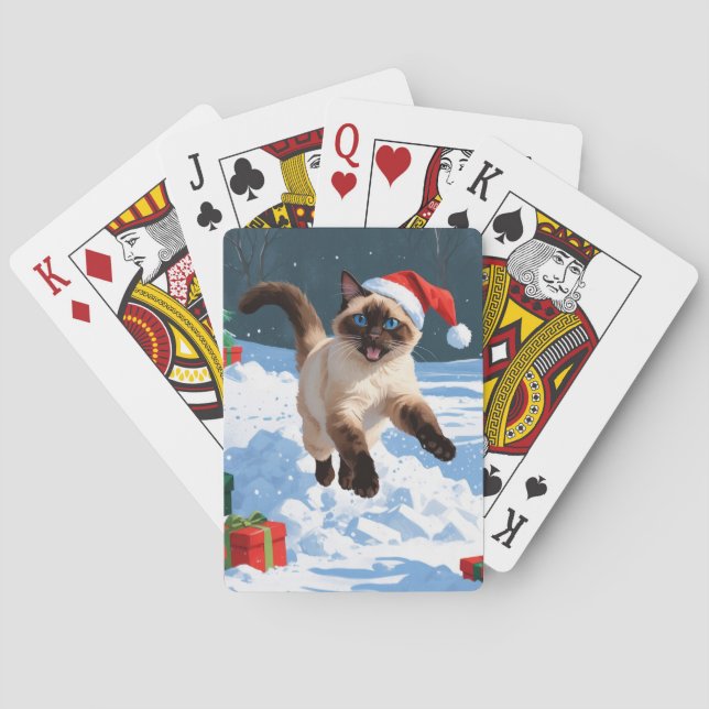 Jeu De Cartes Chat de Siamese coule en neige avec Casquette de N (dos)