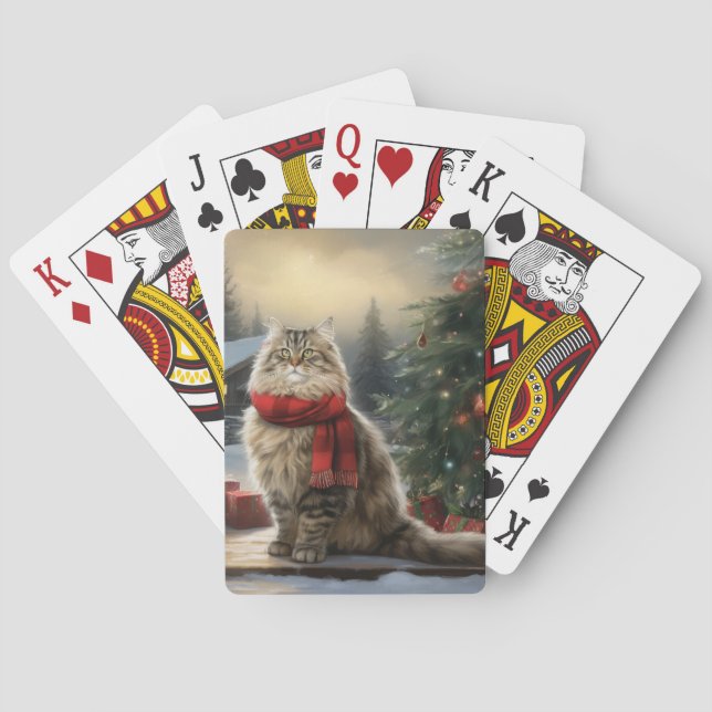Jeu De Cartes Chat de Sibérie en Noël de Neige (dos)