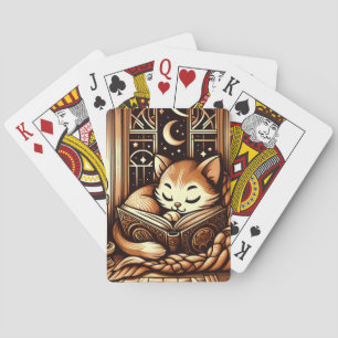 Jeu De Cartes Chat de style Art Déco endormi avec un livre