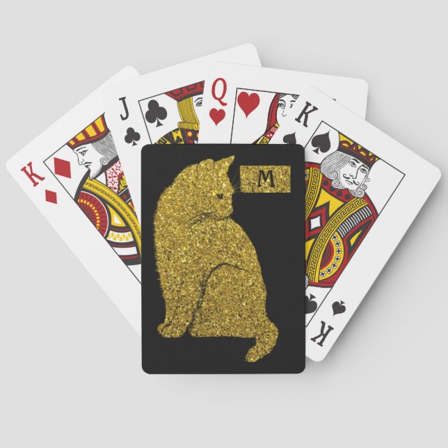 Jeu De Cartes Chat doré élégant sur monogramme pour amateur de c (dos)
